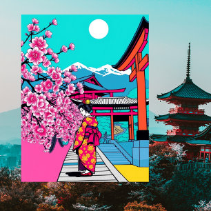 Kyoto, Japan Kirschblüten Tempel Kunst Reise Postkarte