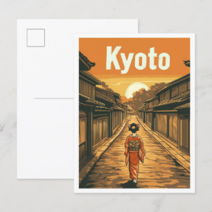 Kyoto Japan Kunst Vintage Reiseillustration Postkarte