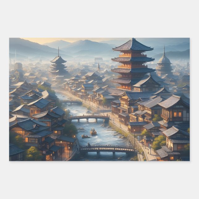 Kyōto Japan Landschaftsreise Vintag Geschenkpapier Set (Vorderseite)