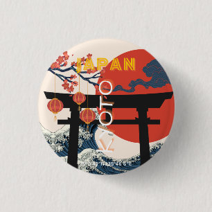 Kyōto Japan Reisekunst, Retro Reisekunst Button
