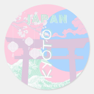 Kyōto Japan Reisekunst, rosa Preppy Art Runder Aufkleber