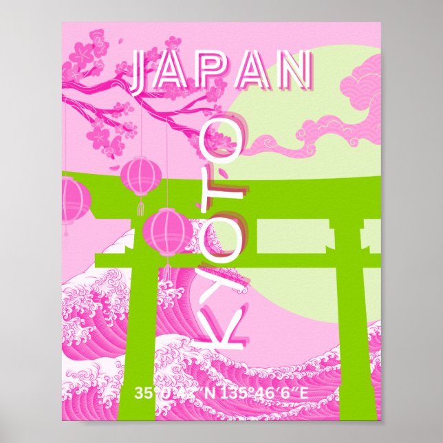 Kyōto Japan Reisekunst, rosa Reisekunst Poster (Vorne)