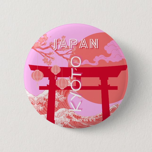 Kyōto Japan Reisekunst, rosa Retro Art Button (Vorderseite)