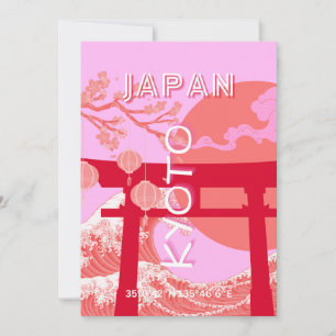 Kyōto Japan Reisekunst, rosa Retro Art Feiertagskarte