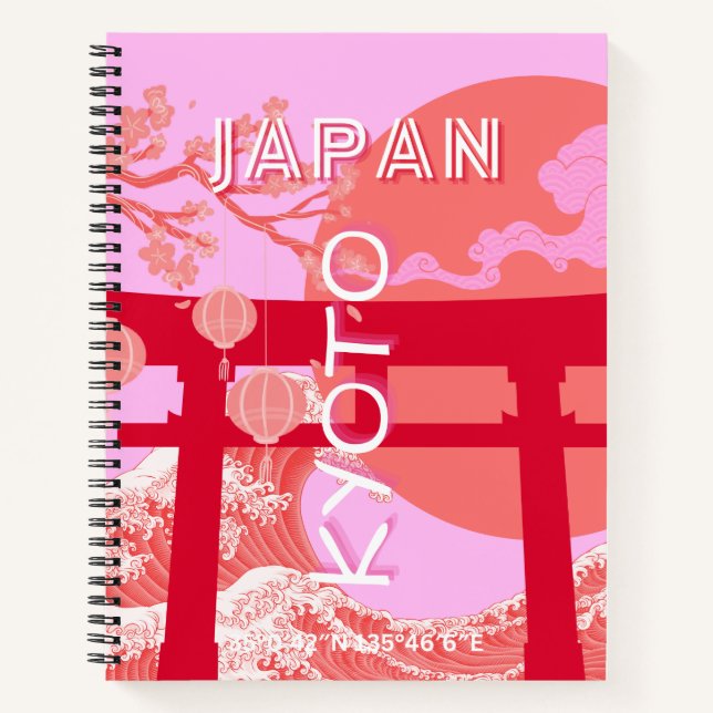 Kyōto Japan Reisekunst, rosa Retro Art Notizbuch (Vorderseite)