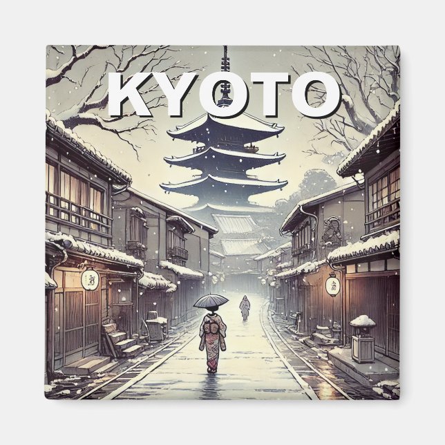 Kyōto Japan Reisen Yasaka Schrein Vintager Winter Magnet (Vorne)