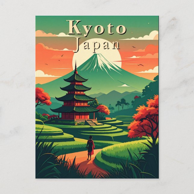 Kyoto Japan Retro Pagoda Mount Fuji Landschaft Postkarte (Vorderseite)
