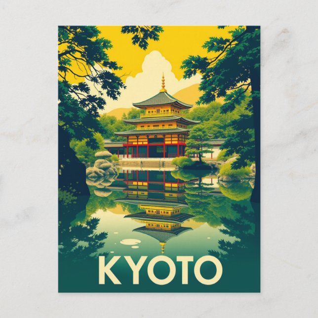 Kyoto, Japan Retro Travel Art Postkarte (Vorderseite)