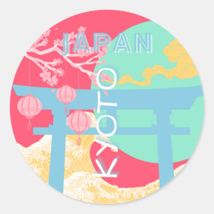 Kyoto Japan Retro Travel Art Runder Aufkleber