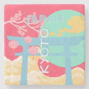 Kyoto Japan Retro Travel Art Steinuntersetzer