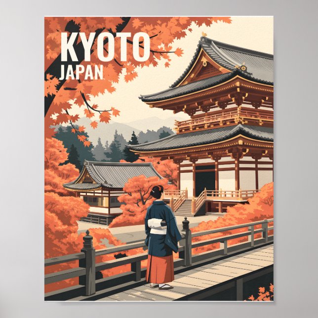 Kyoto Japan Travel Autumn Temple Retro Personalize Poster (Vorne)