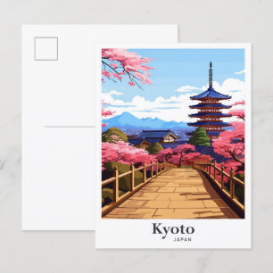 Kyoto Japan Vintage Reiseportrait Illustration Postkarte