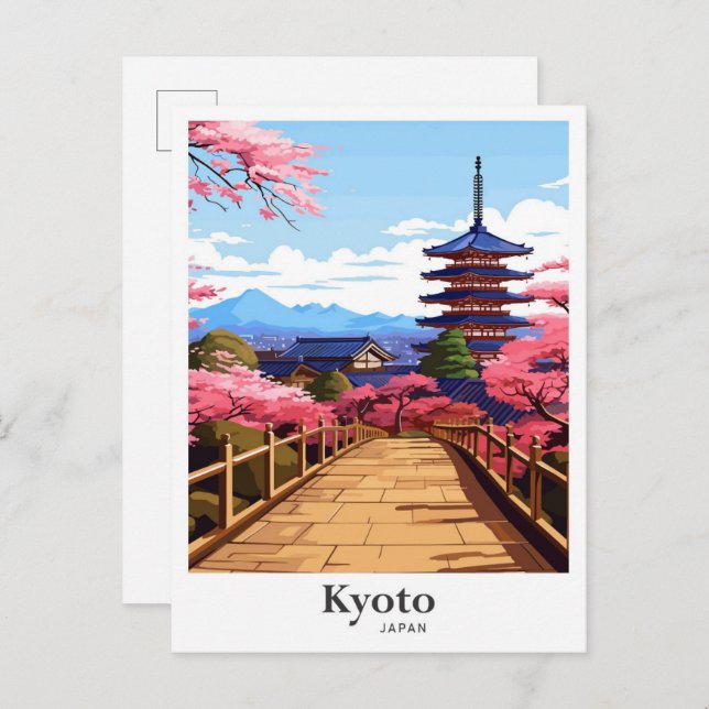 Kyōto Japan Vintage Travel Potrait Illustration Postkarte (Vorne/Hinten)