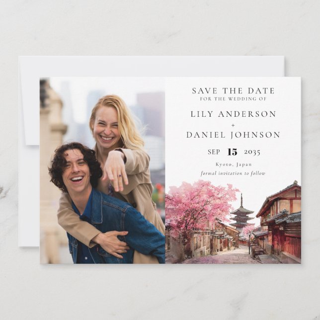 Kyoto Japan Watercolor Photo Wedding Save The Date (Vorderseite)