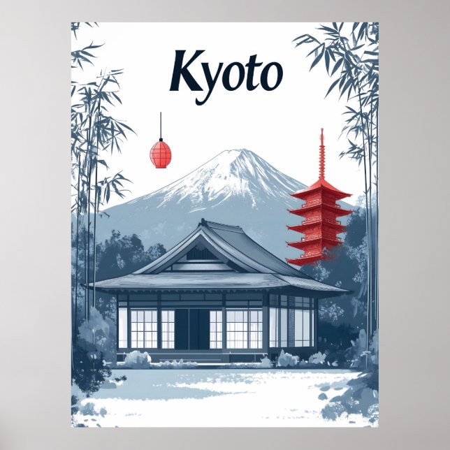 Kyoto: Japanischer Tempel, Pagode und Berg Poster (Vorne)