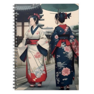 Kyoto Kimono Frühlings-Spaziergang Notizbuch Notizblock