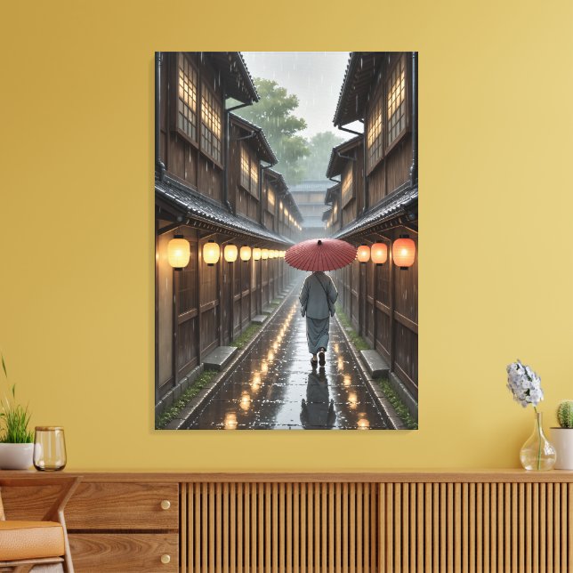Kyōto Lantern Rain - Ghibli-Inspirierte Kunstdruck Leinwanddruck (Insitu (Wohnzimmer))
