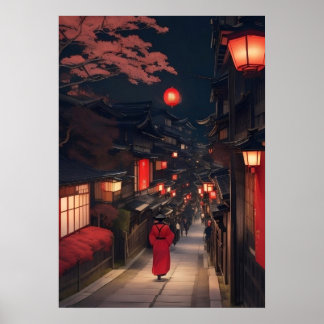 Kyoto Nachtlaternen Poster