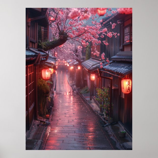 Kyoto Street at Dusk – Lantern Japanese Art Poster (Vorne)