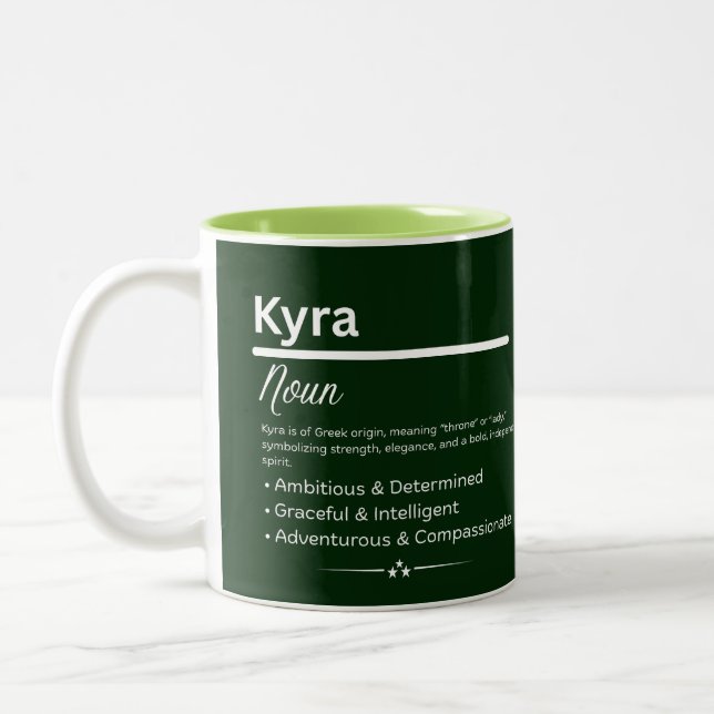 Kyra, personalisierter Name Definition Tasse (Links)