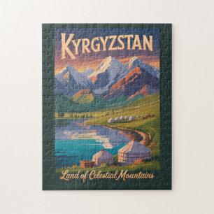 Kyrgyzstan-Gebirge-Illustration Reise Kunst Vinta Puzzle