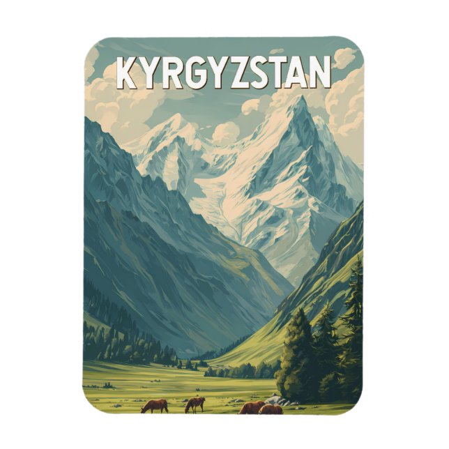 Kyrgyzstan Illustration Travel Art Vintage Magnet (Vertikal)