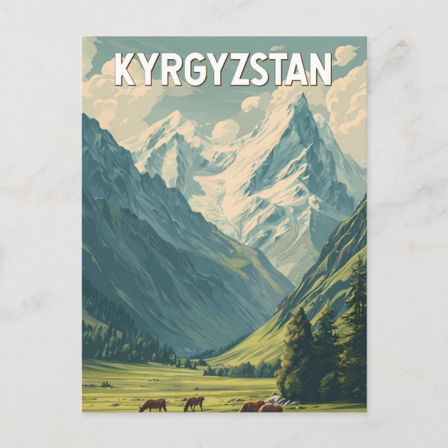 Kyrgyzstan Illustration Travel Art Vintage Postkarte (Vorderseite)
