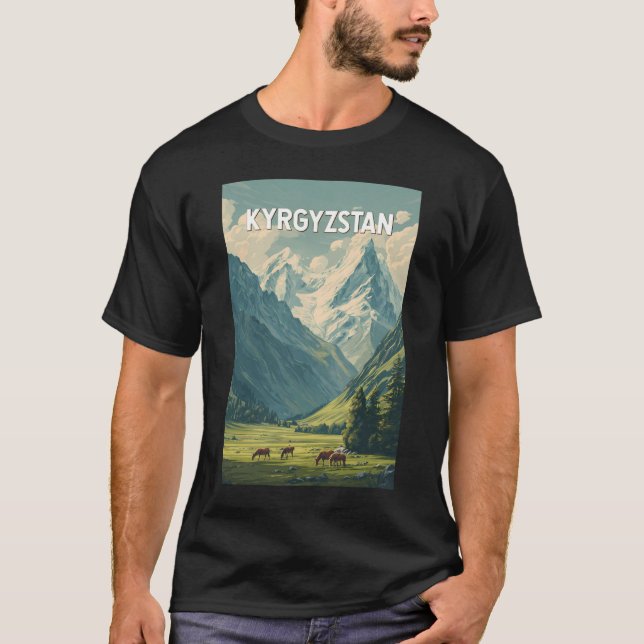 Kyrgyzstan Illustration Travel Art Vintage T-Shirt (Vorderseite)