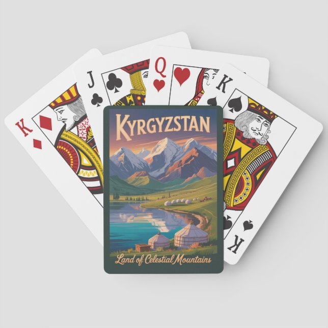 Kyrgyzstan Mountains Illustration Travel Art Vinta Spielkarten (Rückseite)