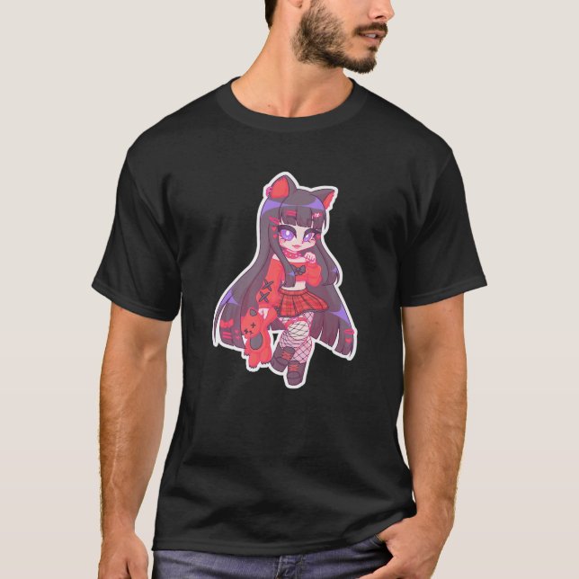 Kyuuchandesu Emo Girl Chibi Zeichnend Katze Alt Gi T-Shirt (Vorderseite)