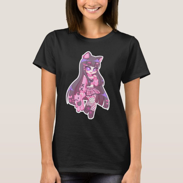 Kyuuchandesu Neko Emo Girl Cat Alt Girl Ästhetik T-Shirt (Vorderseite)