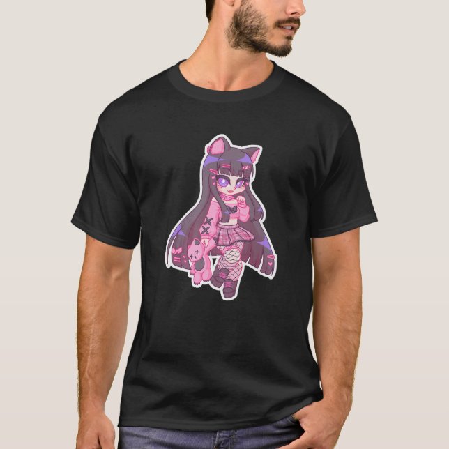 Kyuuchandesu Neko Emo Girl Cat Alt Girl Ästhetik T-Shirt (Vorderseite)