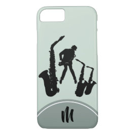 L2 Jazz Sax Black Saxophonist Monogram iPhone Case