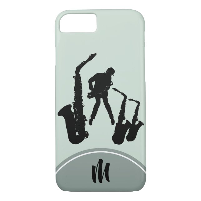L2 Jazz Sax Black Saxophonist Monogram iPhone Case (Rückseite)