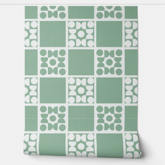 (L) 2502223C Retro Geometric Tiles Green Tapete
