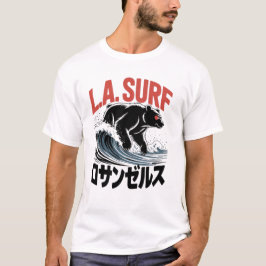 L.A. Surf Bär Japanische Typografie T-Shirt
