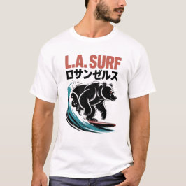L.A. Surf Bear Japanese Typography T-Shirt