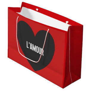 L' Amour Typografie Herz Schwarz Rot Valentinstag  Große Geschenktüte