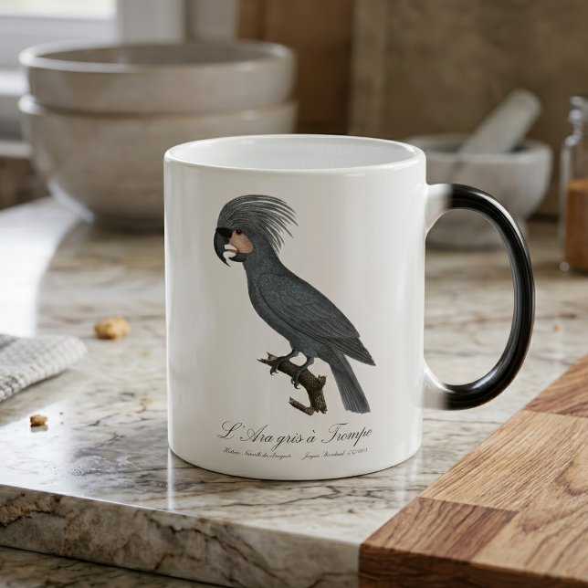 L’Ara gris à Trompe / Gray Palm Cockatoo Verwandlungstasse (Great Black Palm Cockatoo, Probosciger aterrimus. Color Morph Mug)