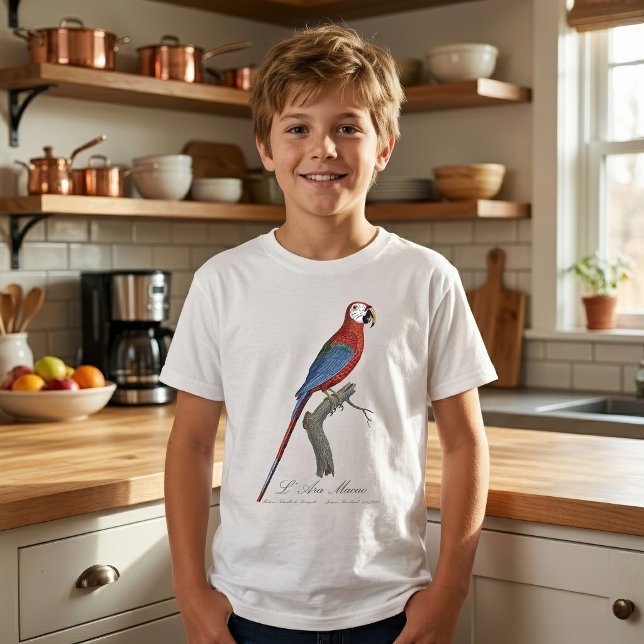 L' Ara Macao / Rot und Grün T-Shirt (Red-and-green Macaw, Ara chloropterus. Boy Basic White T-Shirt)