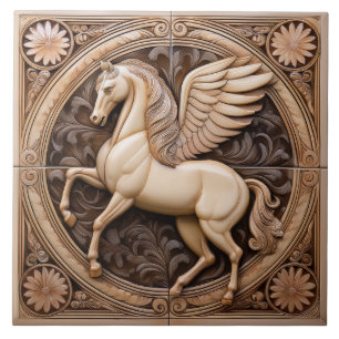 L Beige falsches Relief Art Nouveau Flügelpferd Fliese