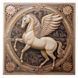 L Beige faux relief Art Nouveau Winged Horse Fliese