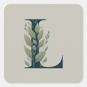 L Botanische Monogramm Quadratischer Aufkleber