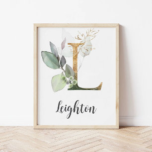 L Buchstabe Monogramm Grünzeug Kinderzimmer Namens Poster