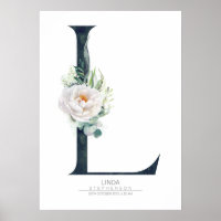 L Buchstabe Monogramm Weiße Blumen und Grün