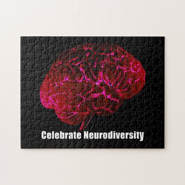 L feiern Neurodiversity rotes Gehirn-Puzzlespiel Puzzle (Horizontal)