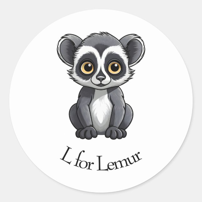 L für Lemur Runder Aufkleber (Vorderseite)