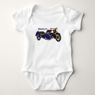 L Illustration eines lila Motorrads mit Beiwagen Baby Strampler