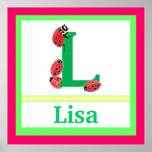 L is for Ladybug and Girl Name Wall Art for Kids Poster
