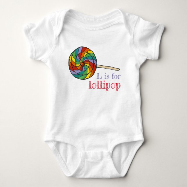 L ist für Lollipop Rainbow Candy Lolly Sweet Lette Baby Strampler (Vorderseite)